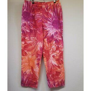 TRU Supply Womens High Waist Straight Crop Pants Medium Red Flower Print Summer